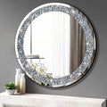 QMDECOR Round Wall Mirror 28x28 inch Crystal Crush Diamond Decor for Home Decoration Silver Mirror.