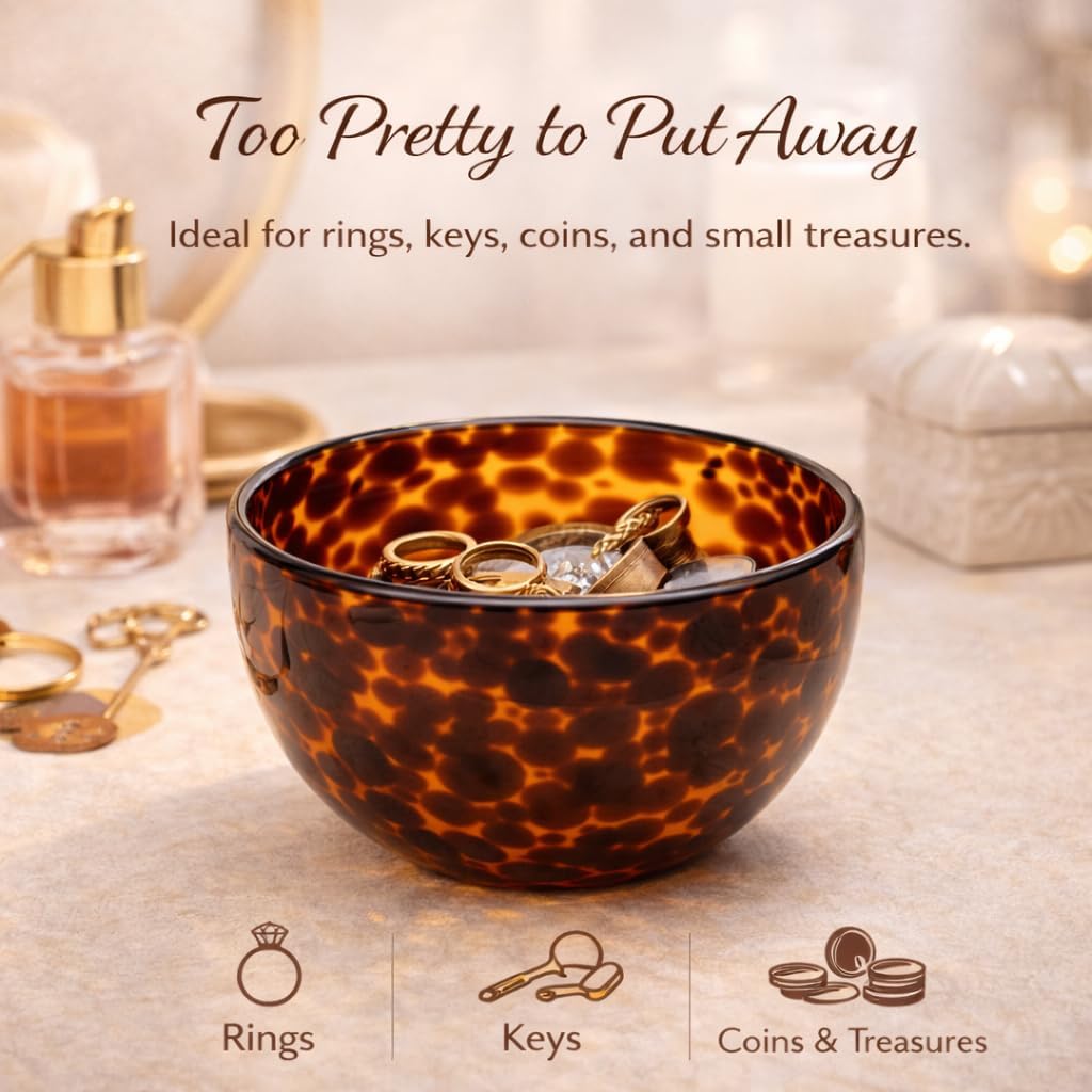 4PCS Tortoise Shell Glass Bowls - 12oz Amber Small Serving Bowl