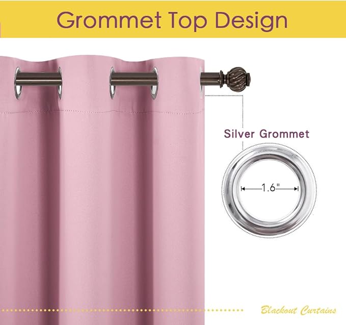 NICETOWN Blackout Curtains for Bedroom, Rouge Pink, 42 W by 80 L, Thermal - Image 2