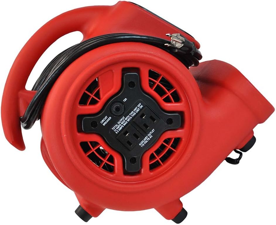 XPOWER P-230AT Mini Mighty 1/4 HP 925 CFM Centrifugal Air Mover, Carpet Dryer, Floor Fan, Blower, Stackable, Daisy Chain, for Water Damage Restoration, Janitorial, Plumbing, Home Use, Red