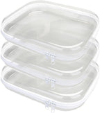 3PCS Clear Hard Plastic Zipper Case, Double Zippers Hard Pouch, Portable Travel Organizer Bin Clear Makeup Bag for Toy Storage, Snack Bag, Cosmetics, Diaper Bag, Toiletry Bag (3PCS-M)