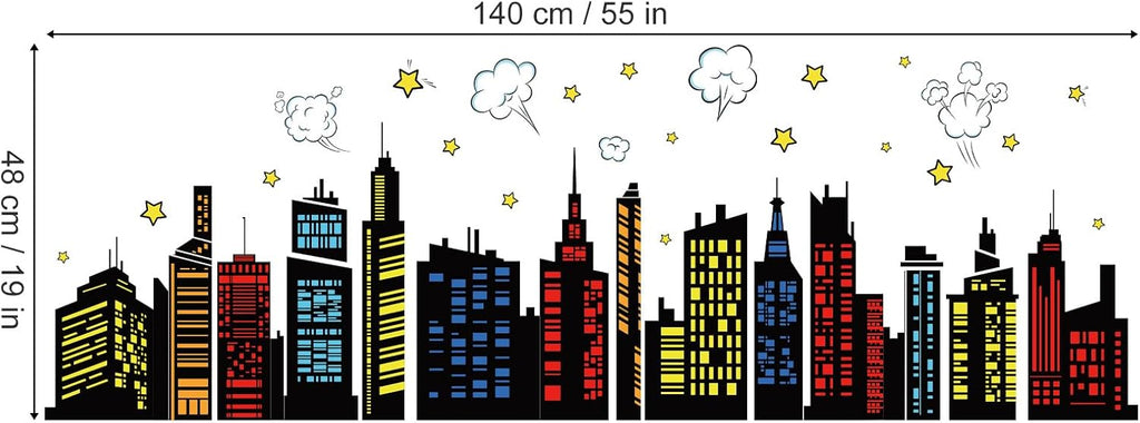 decalmile Colorful City Skyline Building Silhouette Wall Decals Stickers