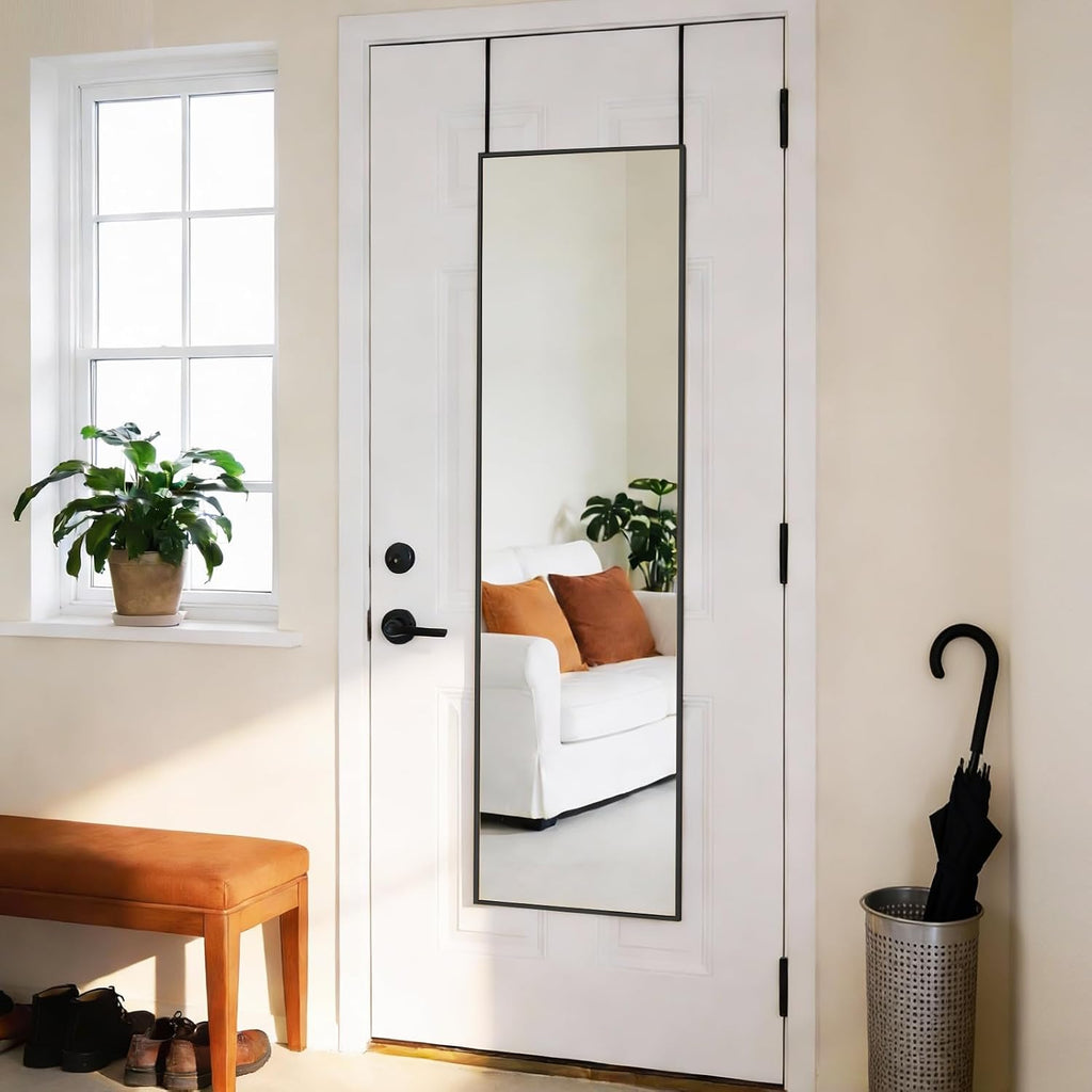 DUMOS 47"x14" Full Length Door Mirror, Full Body Mirror, Black