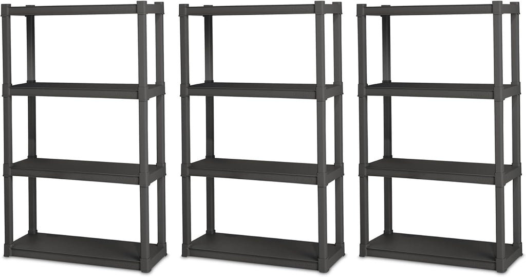 Sterilite 4 Shelf Unit, Heavy-Duty Plastic Utility Storage Rack, 3-Pack