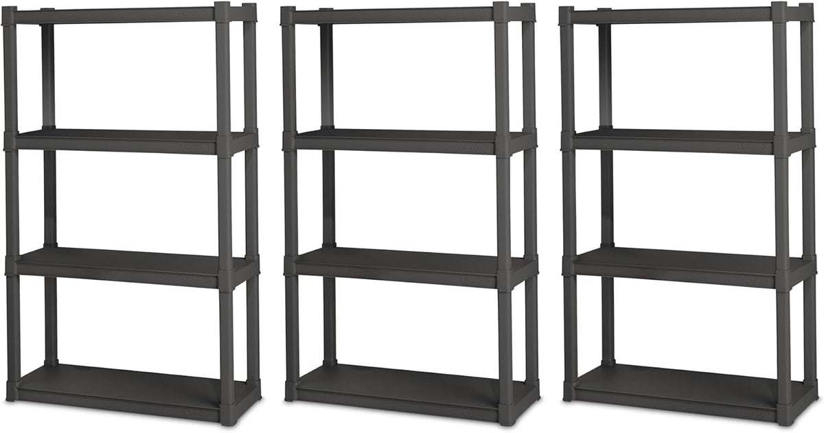 Sterilite 4 Shelf Unit, Heavy-Duty Plastic Utility Storage Rack, 3-Pack