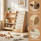 Kids Bookshelf and Toy Storage - Wooden Toddler Book Shelf with Drawer