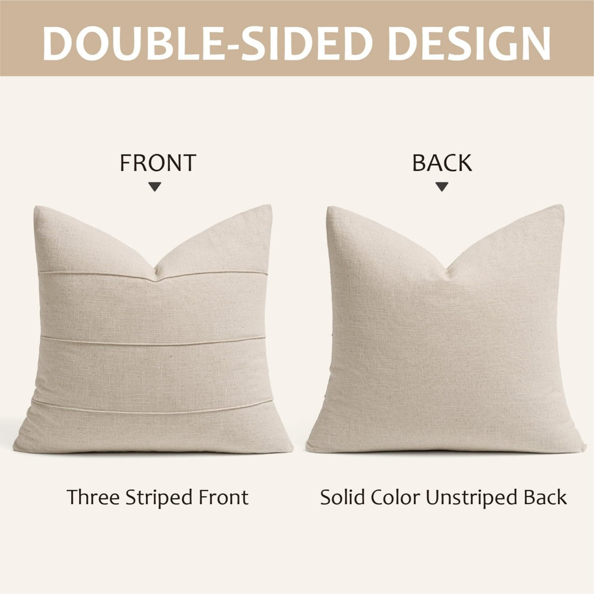 MIULEE Decorative Linen Throw Pillow Covers 20x20 Natural Beige Striped