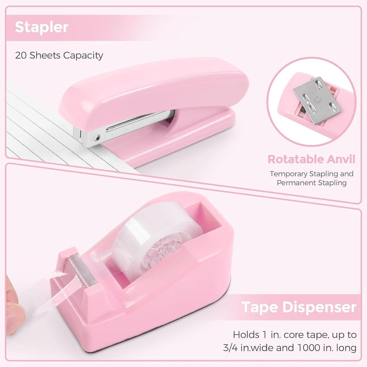 SKYDUE 10 Pcs Pink Desk Accessories, Pink Office Supplies Set