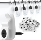 Outdoor String Lights Clips, Weatherproof Cable Hanger Hooks for Hanging Fairy Lights, Holiday Decor - Black, 50 Pack