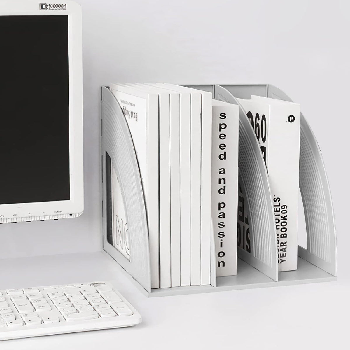 A4 File Holder, Magazine Organizer, Desk Organizer, Compartments, Bookcase, Document Divider, Paper Box, Bookends, Shelves (Grey, 3'