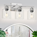 Modern Brushed Nickel 3 Light Bathroom Light Fixtures,19 inch Vanity Lights For Bathroom With Clear Glass, Bathroom Lighting Fixtures Over Mirror For Mirror Kitchen Living Room Hallway Cabinet Porch