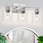 Modern Brushed Nickel 3 Light Bathroom Light Fixtures,19 inch Vanity Lights For Bathroom With Clear Glass, Bathroom Lighting Fixtures Over Mirror For Mirror Kitchen Living Room Hallway Cabinet Porch