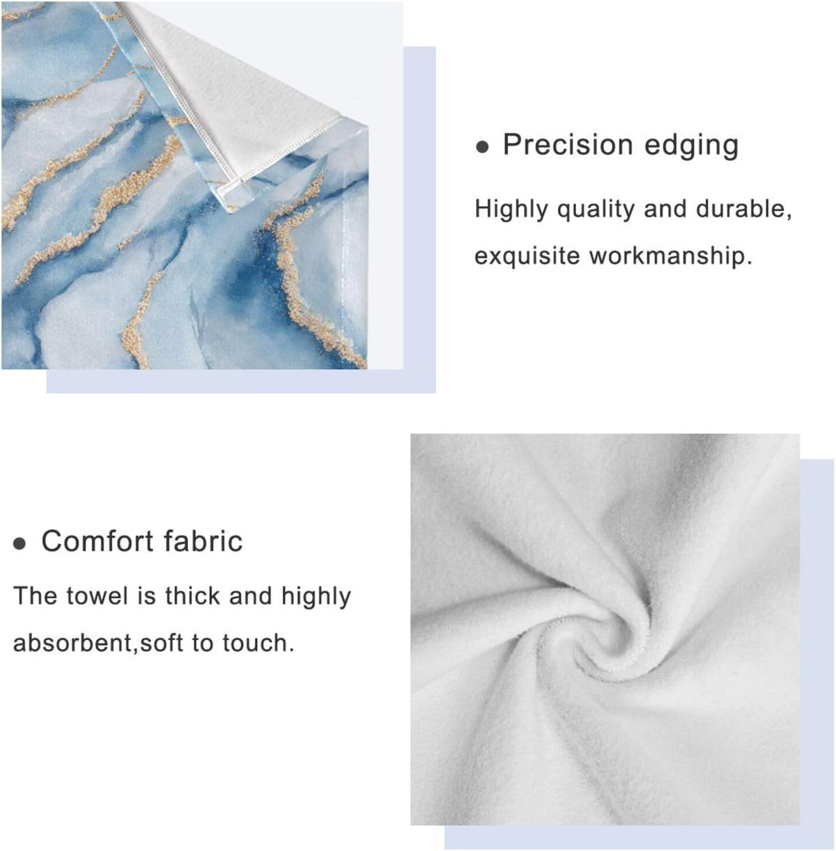 Blueangle White Blue Marble 3 Piece Bathroom Towel Set – Soft, Absorbent and Eco-Friendly – Includes 1 Bath Towel, 1 Face Towel/Washcloth, 1 Hand Towel