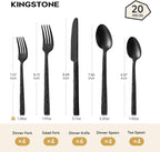 20 Pcs Black Hammered Silverware Set for 4, 18/10 Stainless Steel Flatware