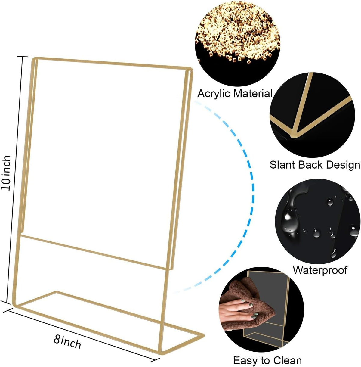 8x10 Gold Picture Frames, Clear Frameless Picture Frames, 6 Pack Acrylic Self Standing Photo Frames for Wedding Table Numbers, Restaurant Signs, Photos and Art Display