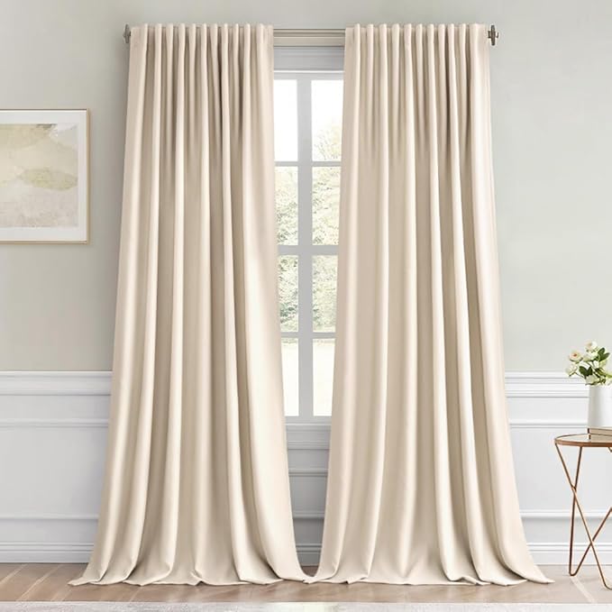 MIULEE Cream Beige Back Tab Light Blocking Curtains 96 Inch Length 2 Panels Set by MIULEE