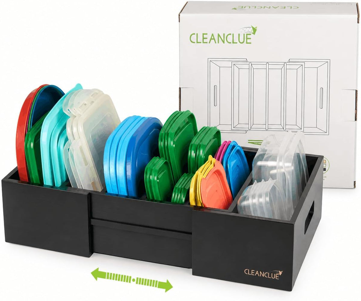 Expandable Bamboo Kitchen Cabinet Organizer for Food Container Lids Holder