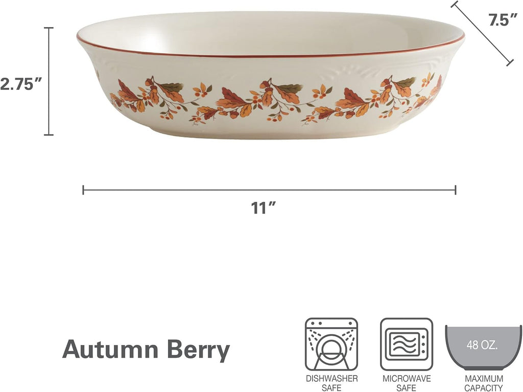 Pfaltzgraff Autumn Berry Oval Vegetable Bowl, white, 11 inches