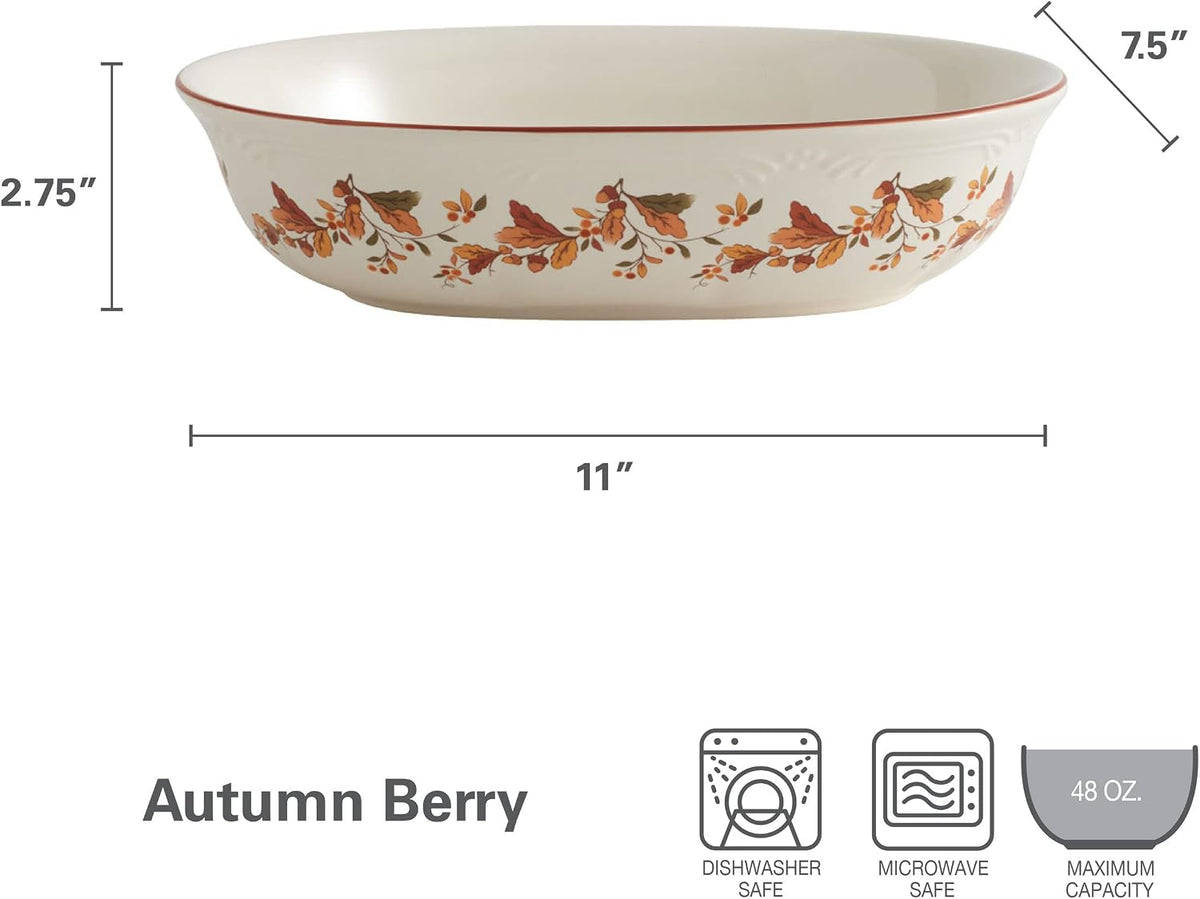 Pfaltzgraff Autumn Berry Oval Vegetable Bowl, white, 11 inches