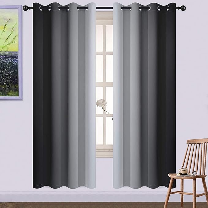 Yakamok 72 Inch Length Black and Greyish White Ombre Curtains, Light Blocking by Yakamok