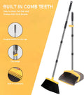 2 Pack is More economical,Brooms with Dustpan Combo Set， with 52" Long Handle, Dustpan Teeth with self-Cleaning Function, Indoor and Outdoor Sweeping, Perfect for Home Office (Large/Yellow/ 2-Pack)