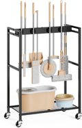 BORISI Broom And Mop Holder, Movable Broom Closet Storage Cabinet, Cleaning Cart with Mop Hanger Gripper Rack, Janitorial Cart, Utility Carts, Laundry Room Organization Home Essentials