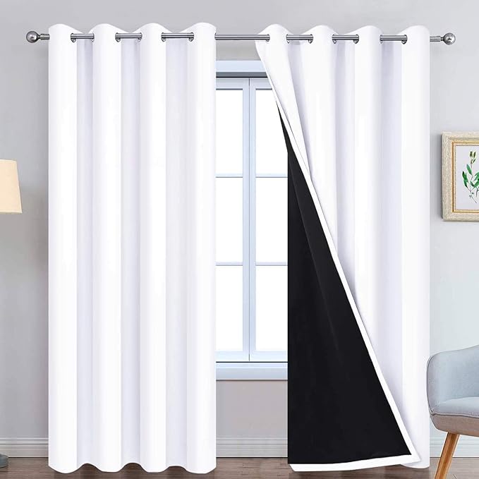 Yakamok Pure White 100% Blackout Curtains, 2 Thick Layers Completely Blackout by Yakamok