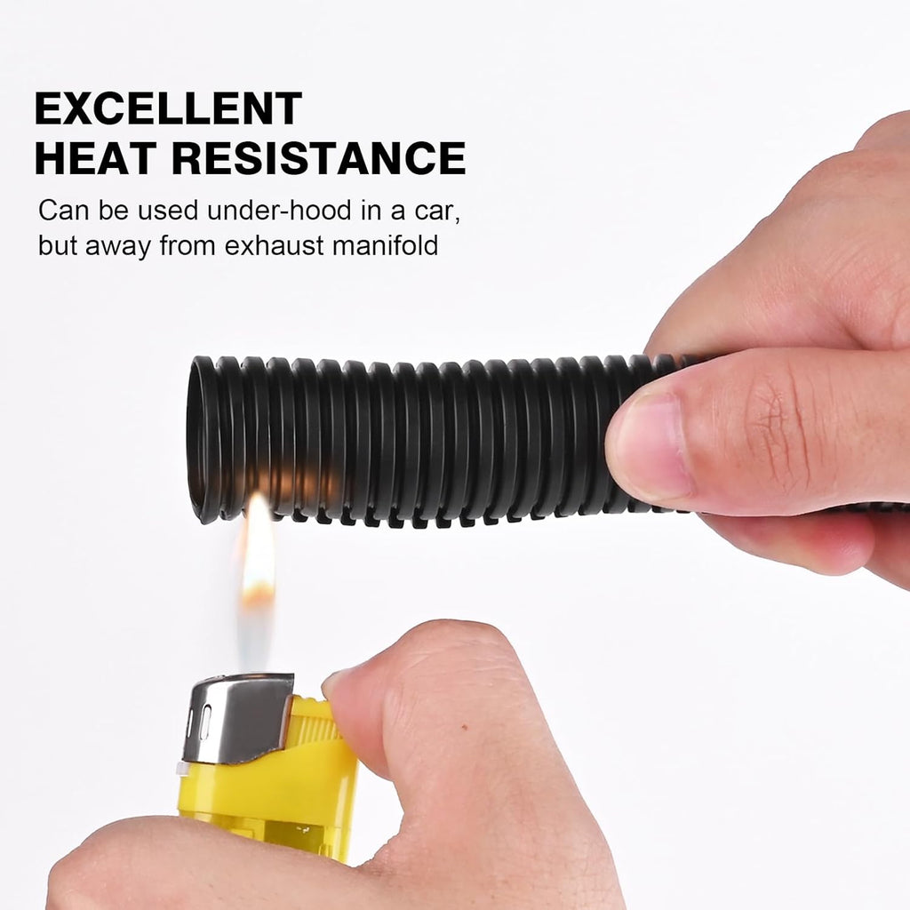 25FT - 1/2 Inch Split Wire Loom with Installation Tool - Black