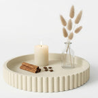 Round Solid Concrete Tray, Fluted Centerpiece for Coffee Table Decor 11"