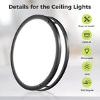 hepside 13inch Flush Mount Ceiling Light Fixture 2 Pack, Dimmable & 5 Color Temperatures Ceiling Light Black, 24W 3000K 3500K 4000K 5000K 6500K Adjustable Ceiling Lamps for Bathroom Bedroom Hallway