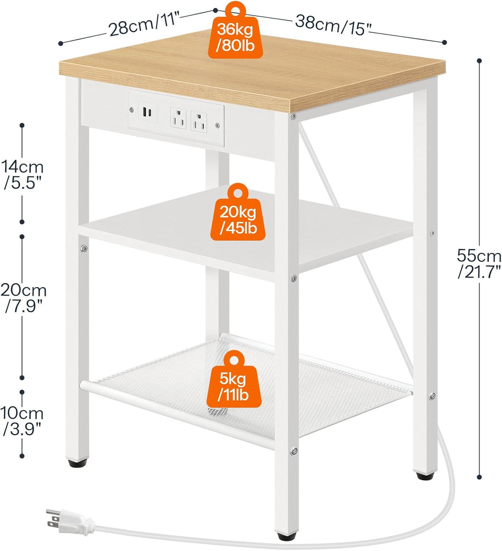 HOOBRO Side Table with Charging Station, Small End Table for Small Space