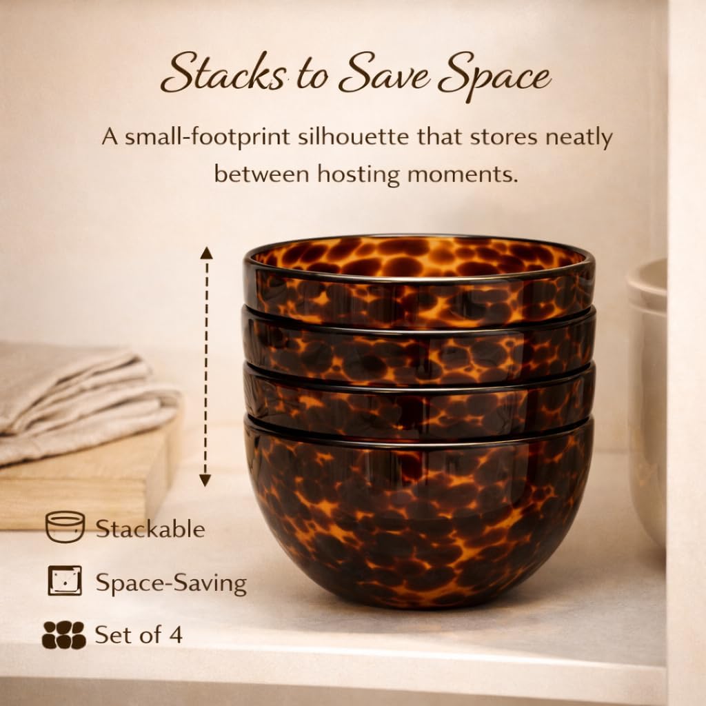 4PCS Tortoise Shell Glass Bowls - 12oz Amber Small Serving Bowl