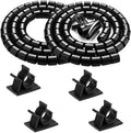 Black Computer Cable Management Wire Cover Electrical Cord Hider Solutions 2 PCS, VIWIEU Tangle Sprial Cable Tube with 4 Adhesive Cable Clips for TV Laptop Floor Home & Office