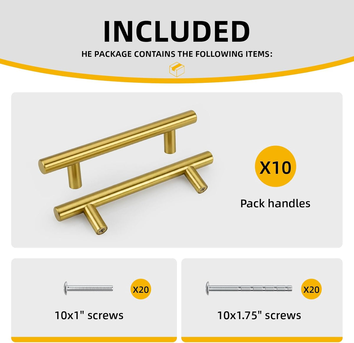 Goldenwarm 10 Pack 3 inch Gold Cabinet Handles Brushed Gold Cabinet Pulls