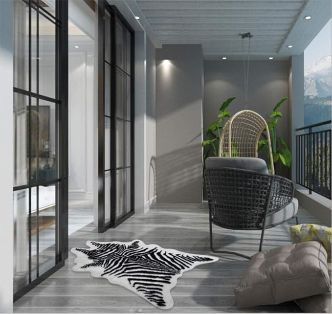 Zebra Print Rug Faux Animal Cowhide Skin Area Rug Leather Carpet Mat Small Size - Image 9