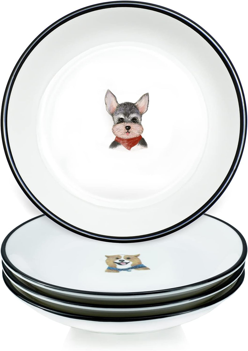 SOCOSY Cute Retro Style Smiling Dogs Ceramic Seasoning Dishes Sauce Dish Sushi Dipping Bowl Appetizer Plates Tea Bag Holder Serving Dish for Kitchen, 5 Inch, Set of 4