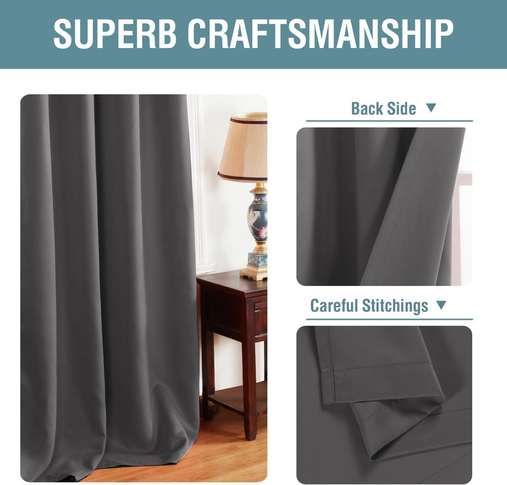 H.VERSAILTEX Microfiber Blackout Grey Curtains for Patio Door Thermal Insulated Living Room Curtains, Room Darkening Noise Reducing Blackout Curtain for Bedroom, Charcoal Gray (1 Panel), 52'W x 96'L