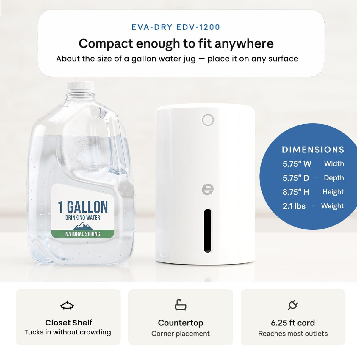 Eva-Dry EDV-1200 Electric Dehumidifier, Up to 133 Sq Ft, Quiet Peltier