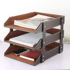 Very Sturdy 3 Tier Leather Desk File Rack for Office Supplies/Stationery/Folder,Stackable Letter Tray Organizer,Document Filing Organizer Holder for Desktop Storage (Brown)…