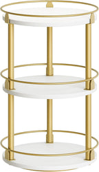 3-Tier Lazy Susan, Rotating Spice Rack, Spinning Organizer, Industrial Turntable Spice Rack for Cabinet, Kitchen Countertop, Pantry, White and Gold SR23DW
