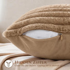 Set of 2 Decorative Throw Pillow Covers 20x20, Fall Faux Fur Khaki