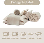 Queen Comforter Set-7 Pieces Beige Soft Bed in a Bag Queen Bedding Sets