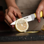 hecef 14 PCS Kitchen Knife Set with Pine Wood Block (Yellow)
