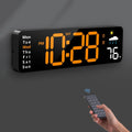 Digital Wall Clock, Digital Clock Large Display with Remote Control, Corded LED Alarm Clocks with Date, Week, Temp, Humidity, Auto DST, Countdown, for Living Room Bedroom Classroom Office (Orange)