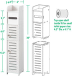 TuoxinEM Storage Cabinet for Small Spaces, Over The Toilet Cabinet for Skinny Bathroom Storage Corner Floor, Slim Paper Holder with 2 Doors & Shelves (White)