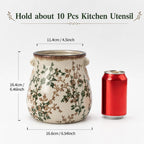 Large Vintage Floral Ceramic Utensil Holder for Kitchen Counter