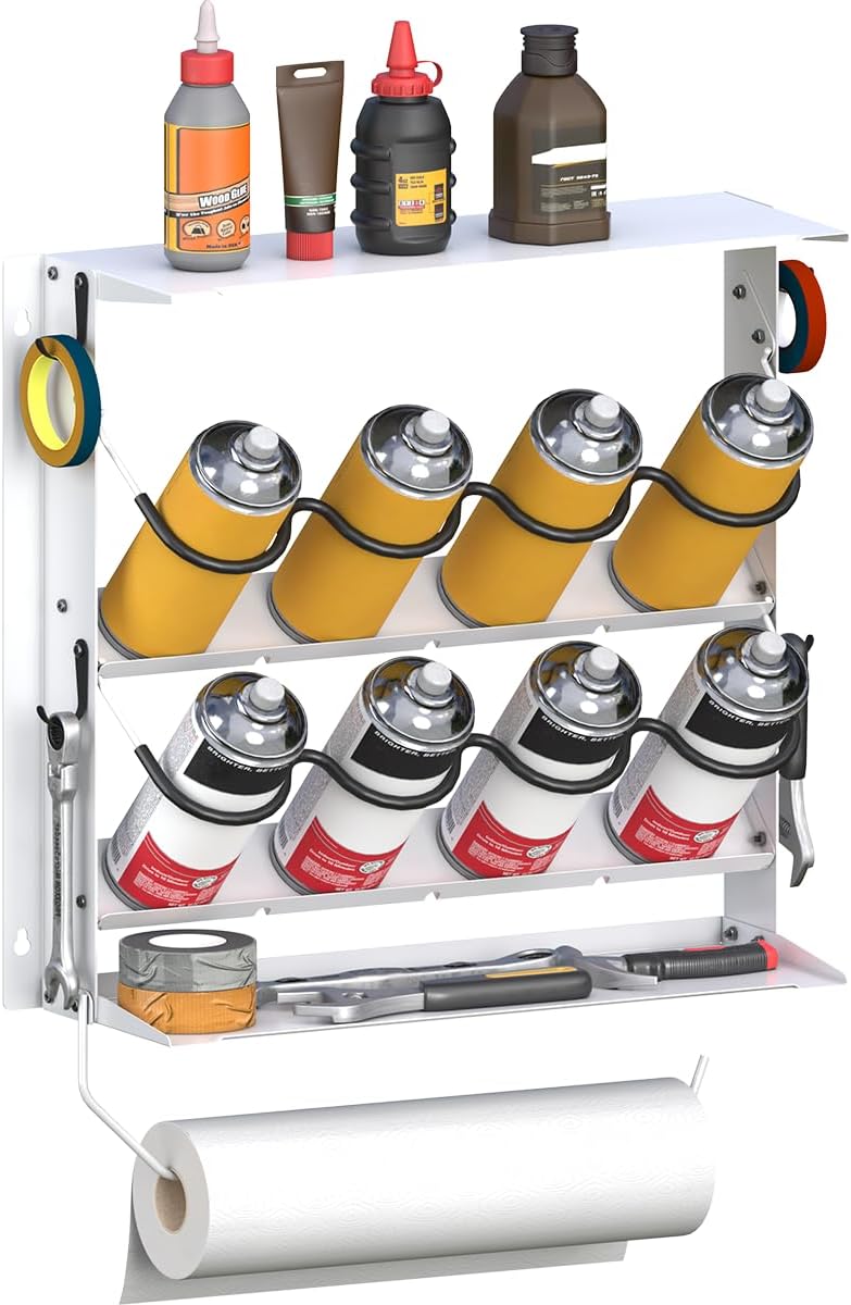 Spray Can Holder, Garage Paint Bottle Organizer Wall Mount, White