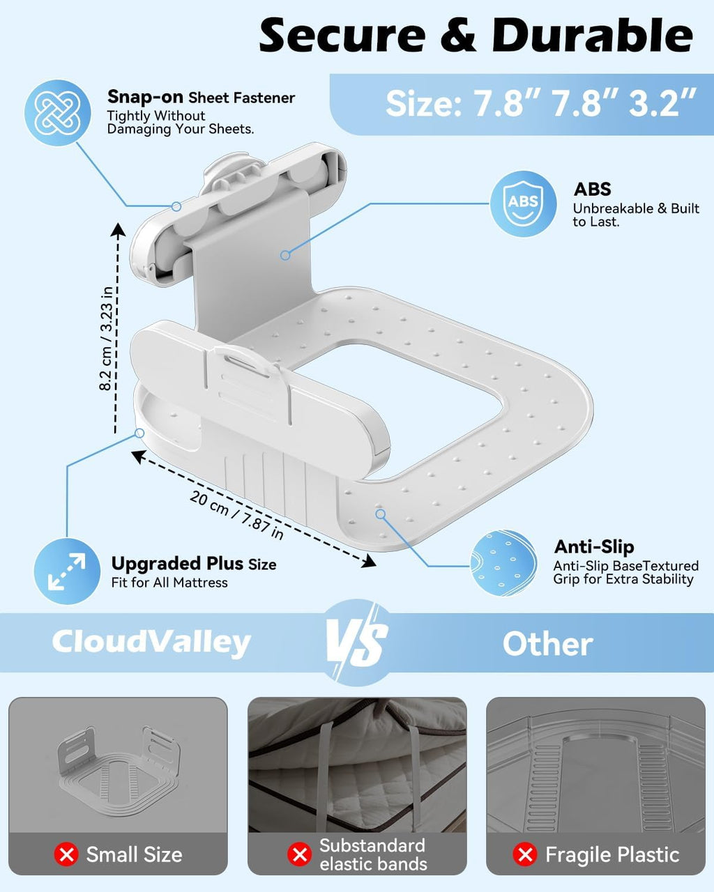 Bed Lock Sheet Holders Fit All Sheet Size, No Need to Flip the Mattress & Tight, Bed Fitted Sheet Holder for Corners, Sheet Clips, ABS Material with High Flexibility, Sheet Secure Lock Fasteners,White