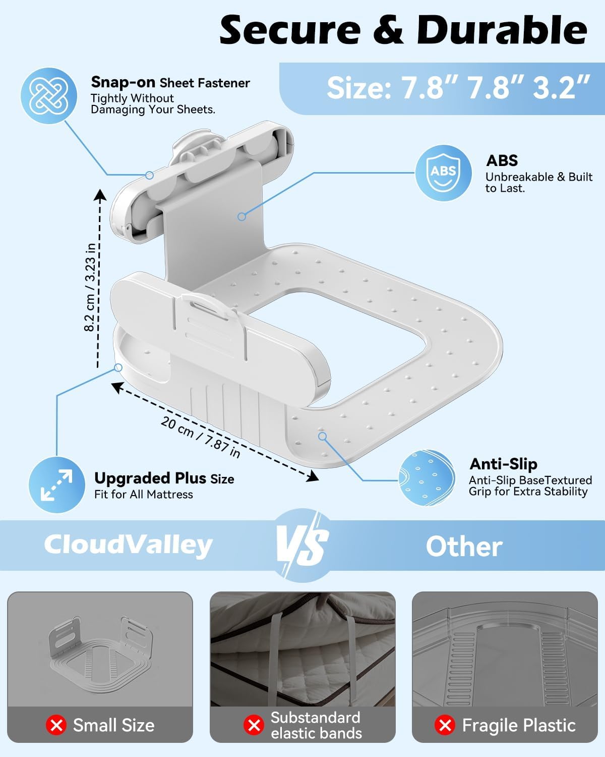 Bed Lock Sheet Holders Fit All Sheet Size, No Need to Flip the Mattress & Tight, Bed Fitted Sheet Holder for Corners, Sheet Clips, ABS Material with High Flexibility, Sheet Secure Lock Fasteners,White