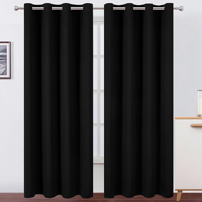 LEMOMO Blackout Curtains 52 x 90 Inch Long Black Curtains Set of 2 Panels Room by Lemomo